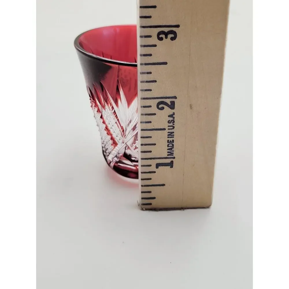 Vintage Bohemian Crystal Shot Glass Small Red Ruby Clear